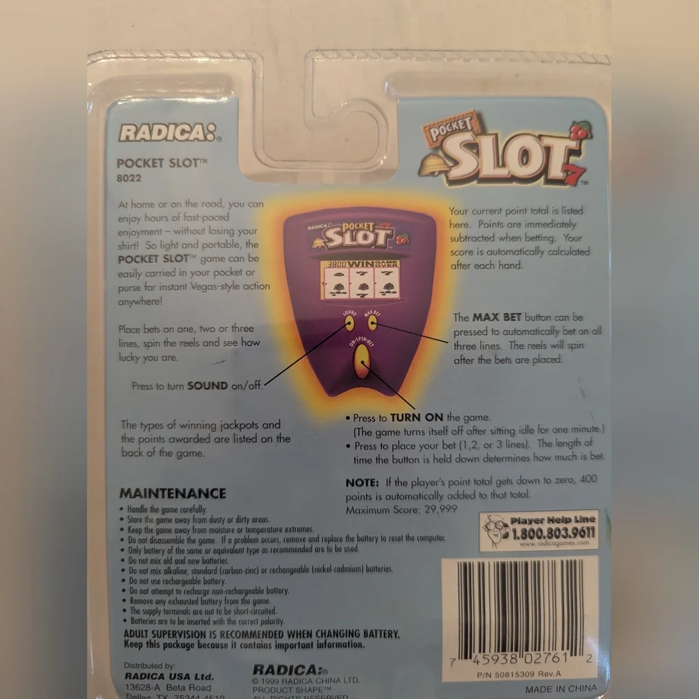 New Sealed Radica Pocket Slot #8022 (1999) Needs Battery Ages 8+‎